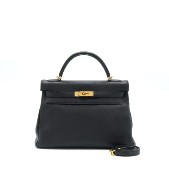 Hermes Kelly 32 Togo Black GHW Stamp Square Q