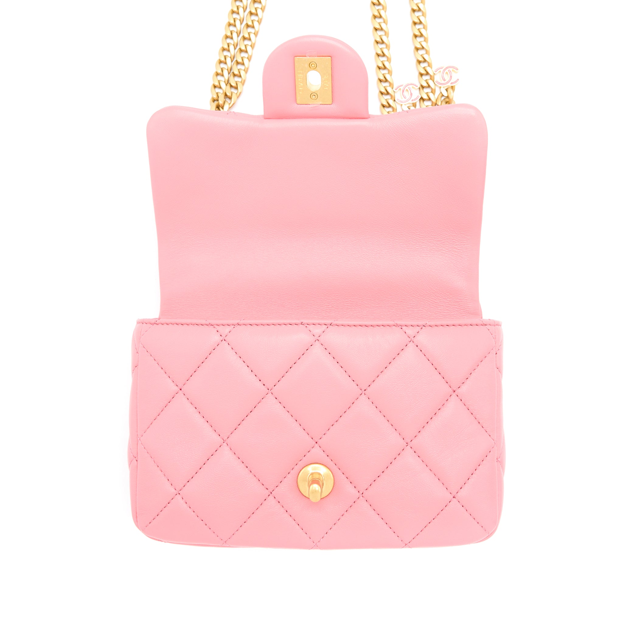 Chanel 22P Mini Square Flap Bag Lambskin Pink With Enamel And Gold Hardware (Microchip) - Image 12