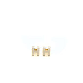 Hermes Mini Pop H Earrings Marron Glacé GHW