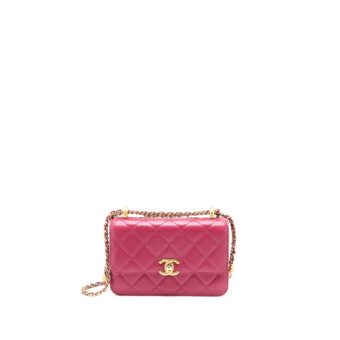 Chanel 21A Small Gold Crush Flap Bag Calfskin Raspberry Pink Brushed GHW (Microchip)