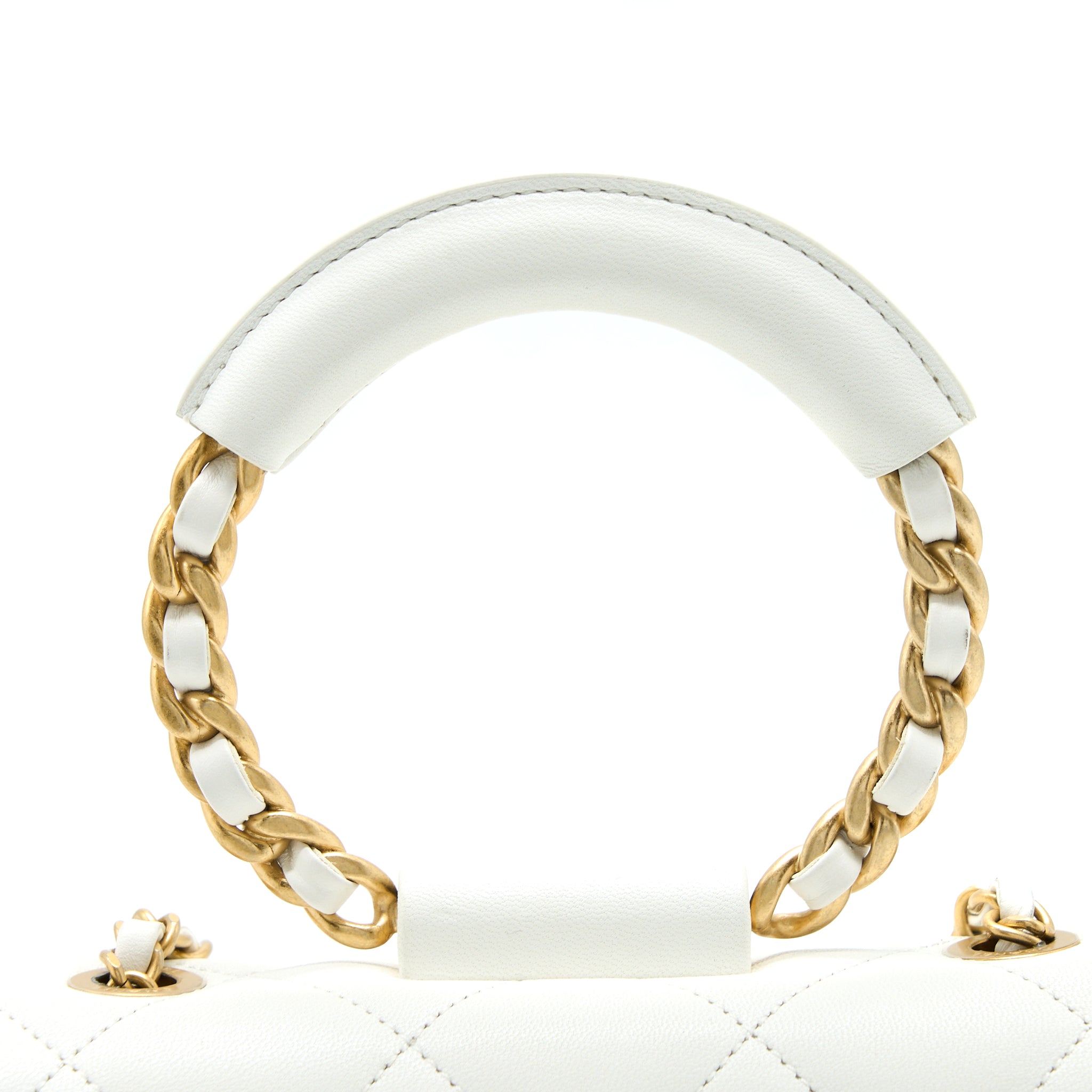 Chanel Circular Handle Quilted Flap Bag Lambskin White Brushed GHW - Image 10