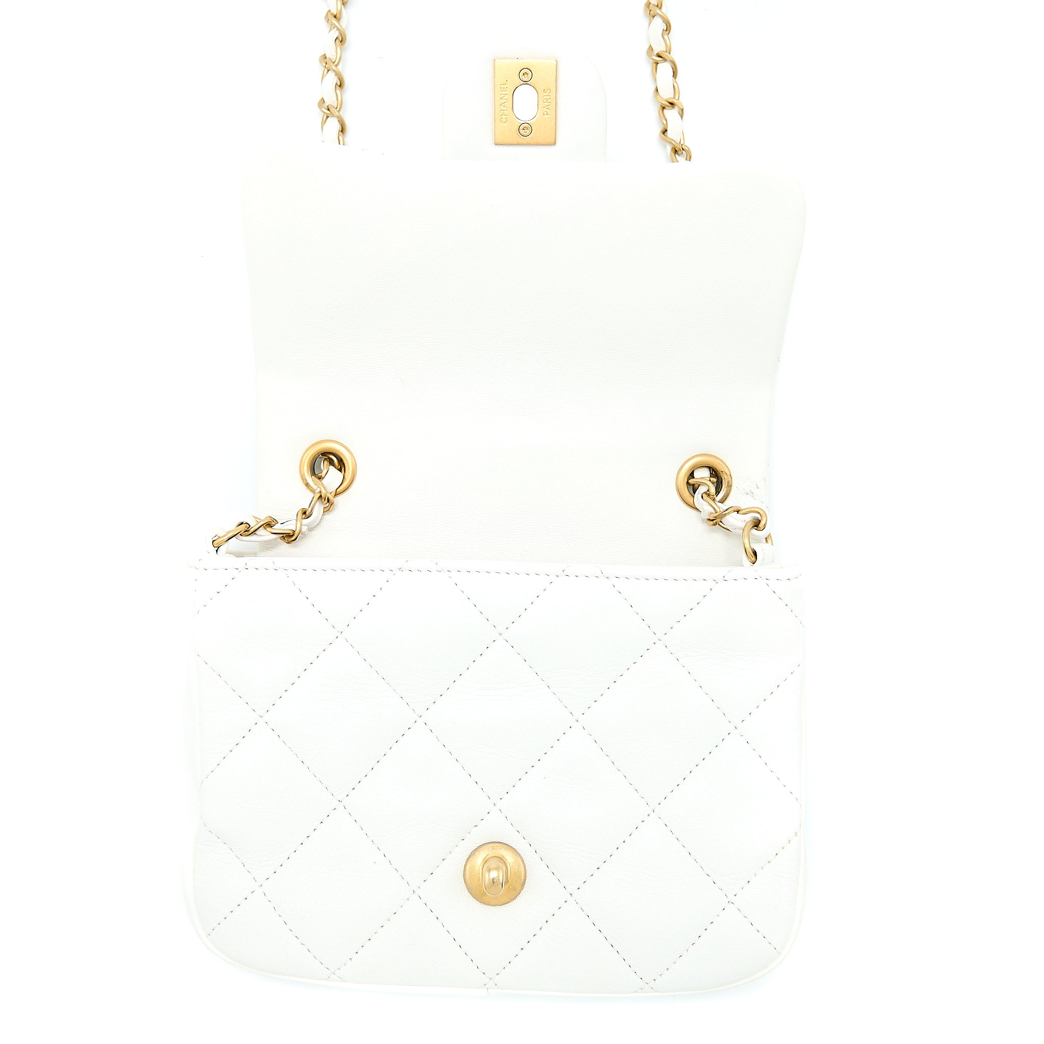 Chanel Circular Handle Quilted Flap Bag Lambskin White Brushed GHW - Image 15