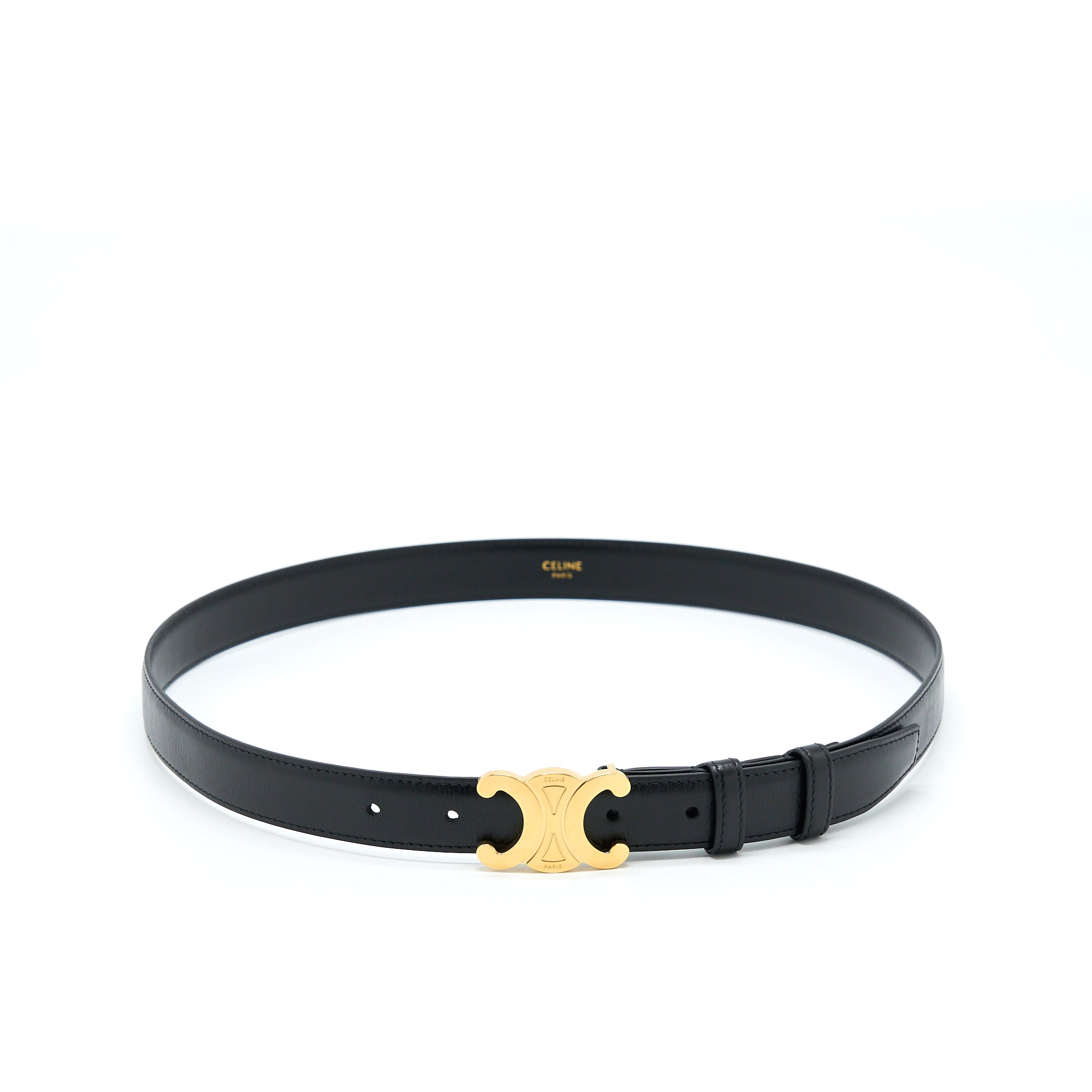Celine Size 85 Triomphe Belt Smooth Calfskin Black GHW