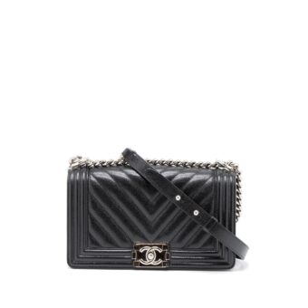 Chanel Medium Boy Bag Chevron Caviar Black SHW