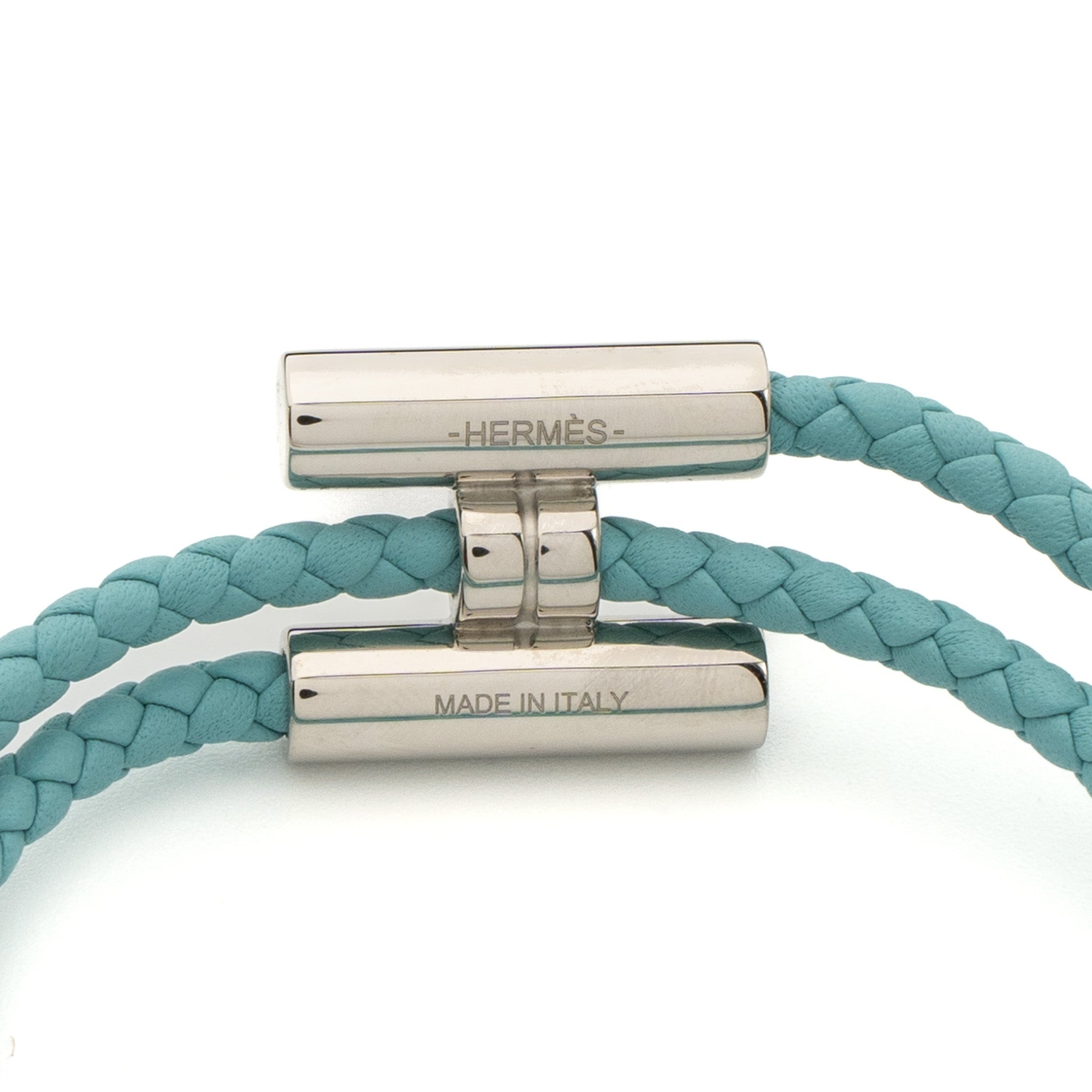 Hermes Size T3 Tournis Tresse Bracelet Blue Atoll SHW - Image 3