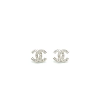 Chanel Classic CC Earrings Crystal Silver Tone
