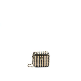 Chanel Small Vanity with Chain raffia Black Beige stripe