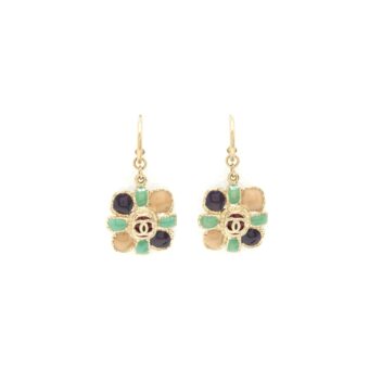 Chanel Glass Drop Earrings Multi Color GHW