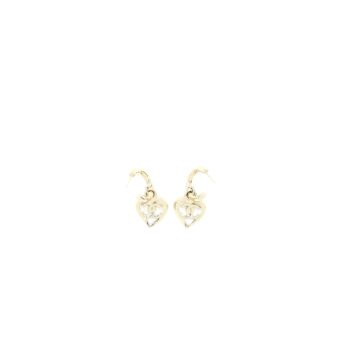 Chanel CC Logo Heart Drop Earrings Light Gold Tone