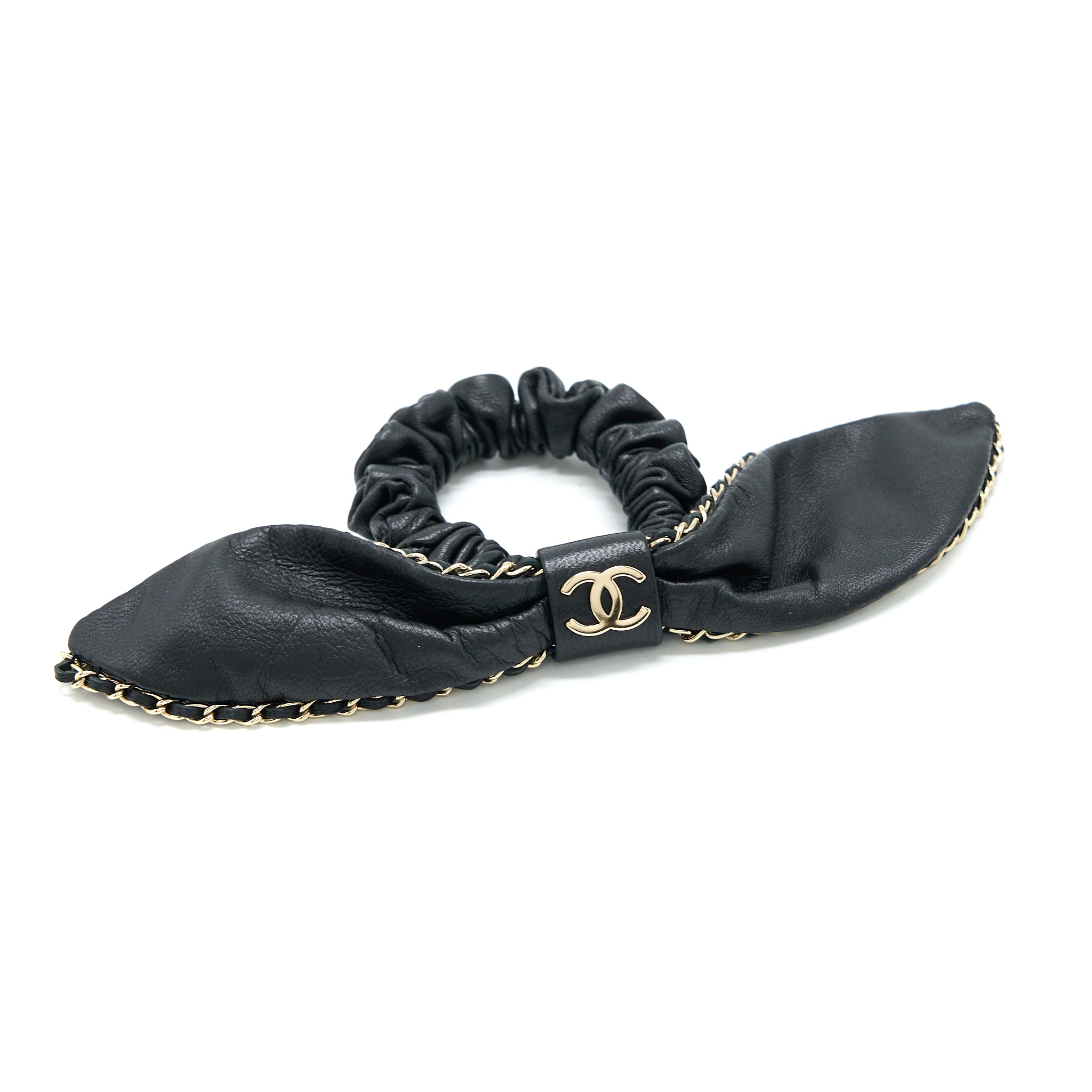 Chanel Hair Bow Tie Lambskin Black Light Gold Tone - Image 2