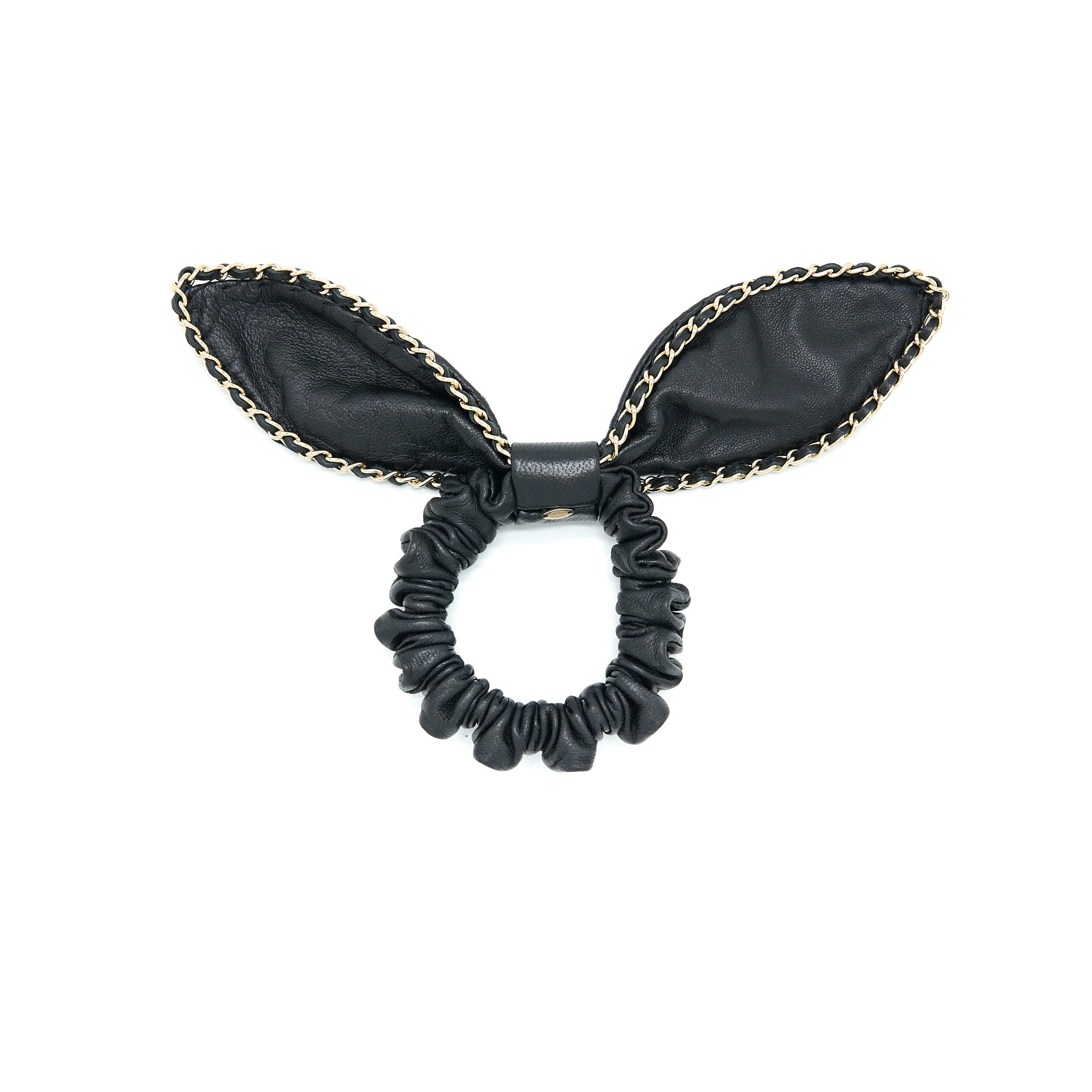 Chanel Hair Bow Tie Lambskin Black Light Gold Tone - Image 3