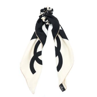 Chanel CC Logo Hair Tie Silk Twill Black/White