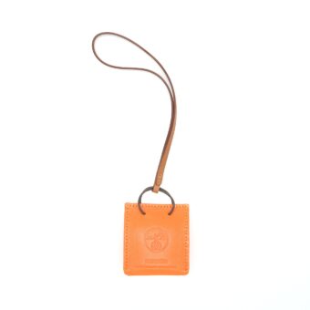 Hermes Orange Bag Charm Feu/Gold Stamp Y