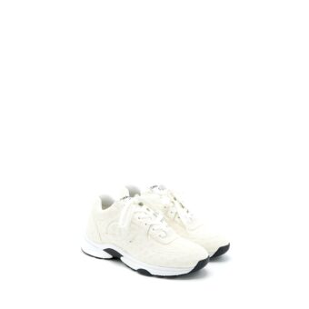 Chanel Size 37.5 22A Trainers Printed Suede Calfskin White