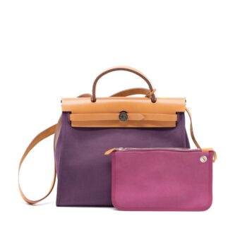 Hermes Herbag Zip 31 Bag Canvas/Hunter Cassis Purple SHW Stamp Square R