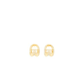 Chanel CC Logo Earrings With Full Crystal Gold Tone