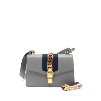 Gucci Small Sylvie Shoulder Bag Calfskin Grey GHW