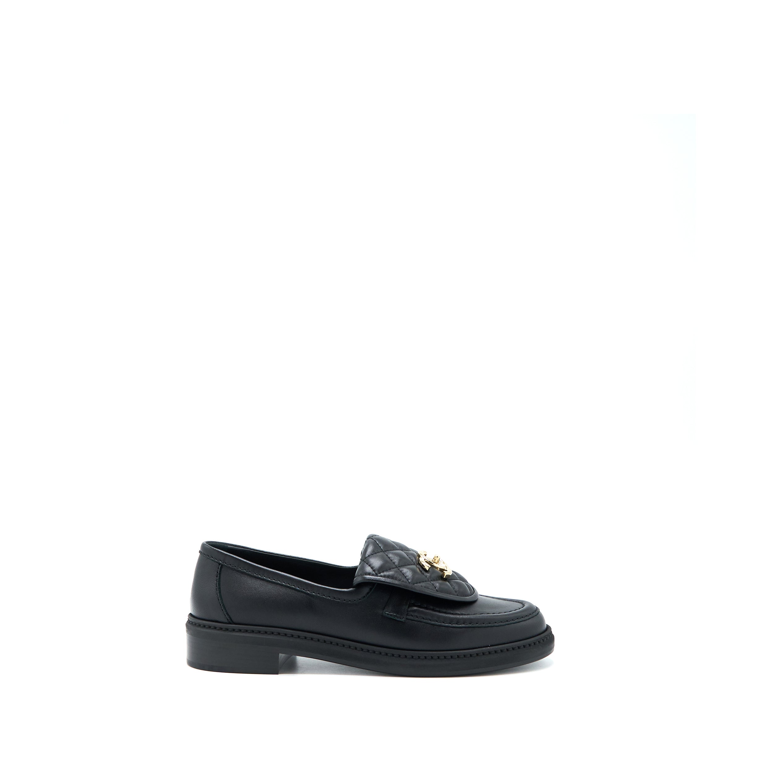 Chanel Size 37.5 Turnlock Loafers Quilted Leather Black LGHW - Image 5