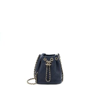 Chanel Mini Drawstring Bucket Bag Lambskin Navy GHW