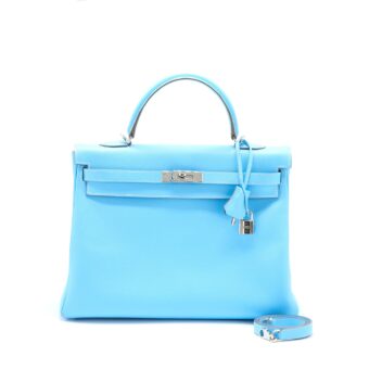 Hermes Kelly 35 Epsom 7N Blue Celeste SHW Stamp Square O