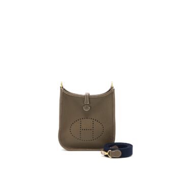 Hermes Mini Evelyne Clemence Etoupe/Bleu Indigo GHW Stamp Z