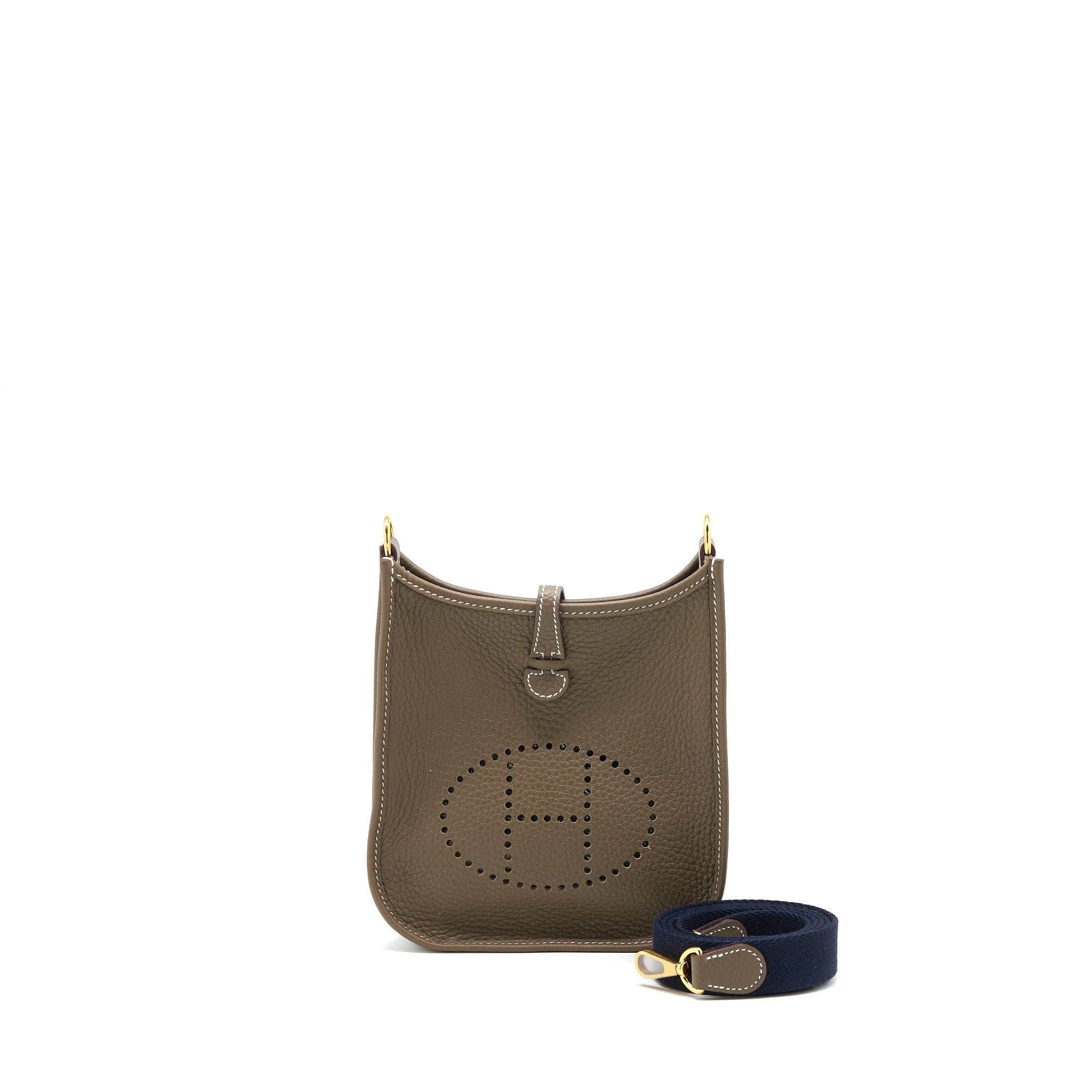 Hermes Mini Evelyne Clemence Etoupe/Bleu Indigo GHW Stamp Z
