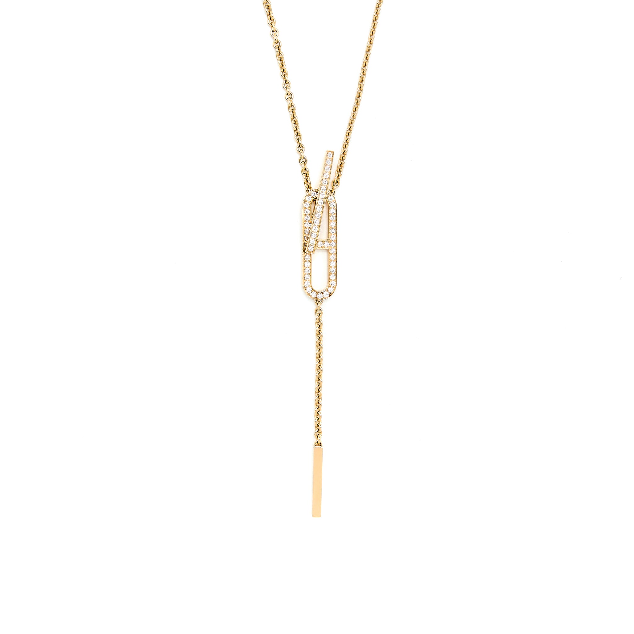 Hermes Ever Chaine D’ancre Lariat Necklace Rose Gold With Diamonds