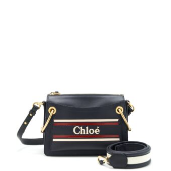 Chloe Logo Print Shoulder Bag Navy GHW
