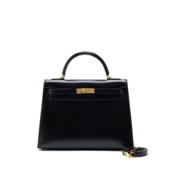 Hermes Vintage Kelly 32 Box Black GHW Stamp Square I