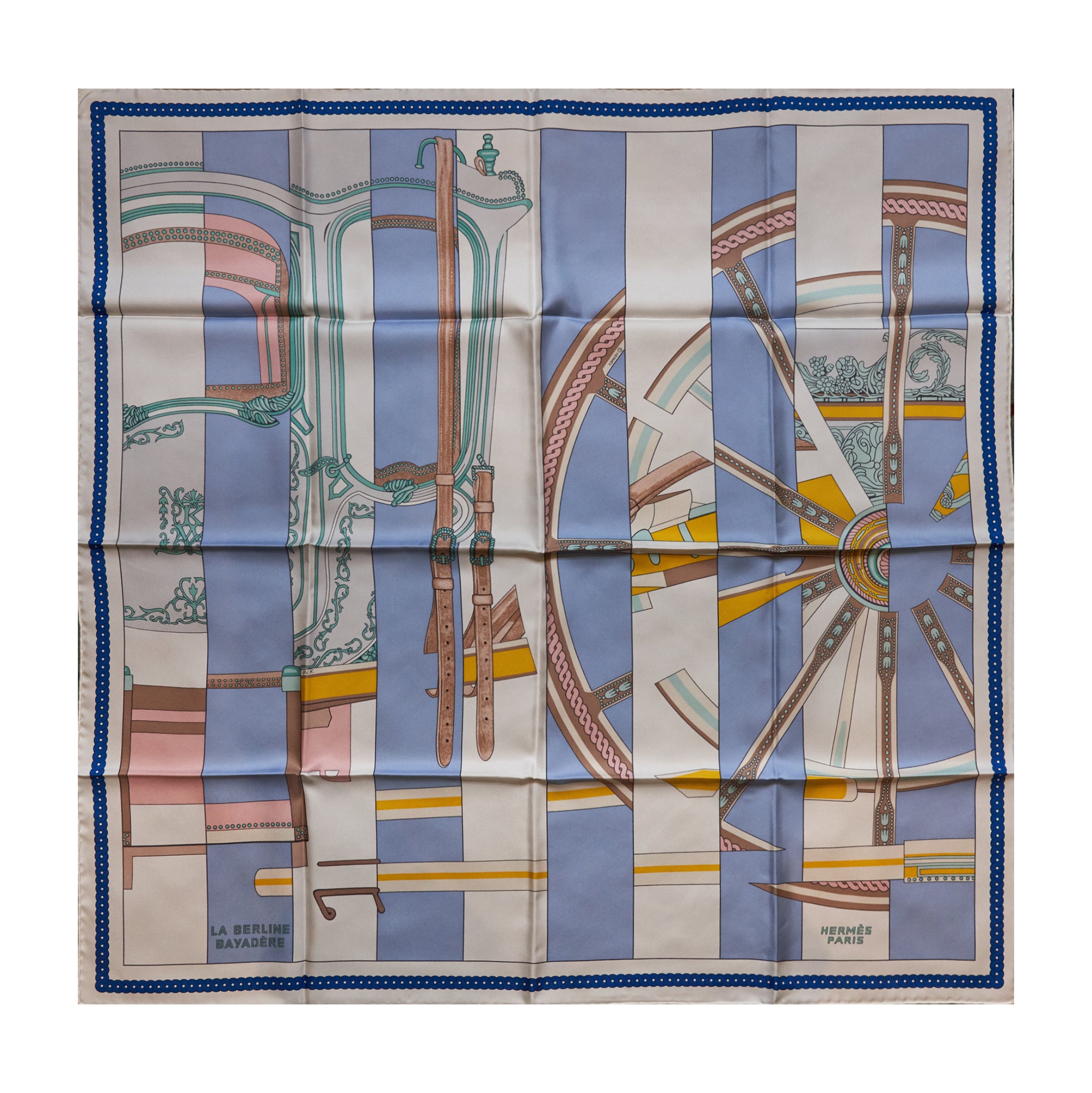 Hermes 90cm Silk Scarf La Bernie Bayadere Multicolour Light Blue / White