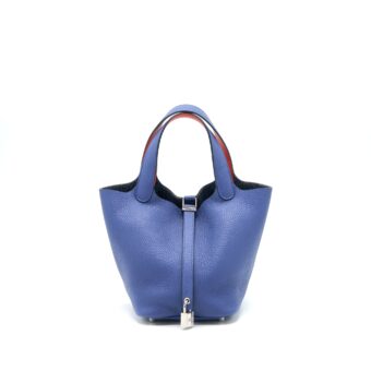 Hermes Picotin 18 Lock Bag Clemence Bleu Brighton/Capucine SHW Stamp C