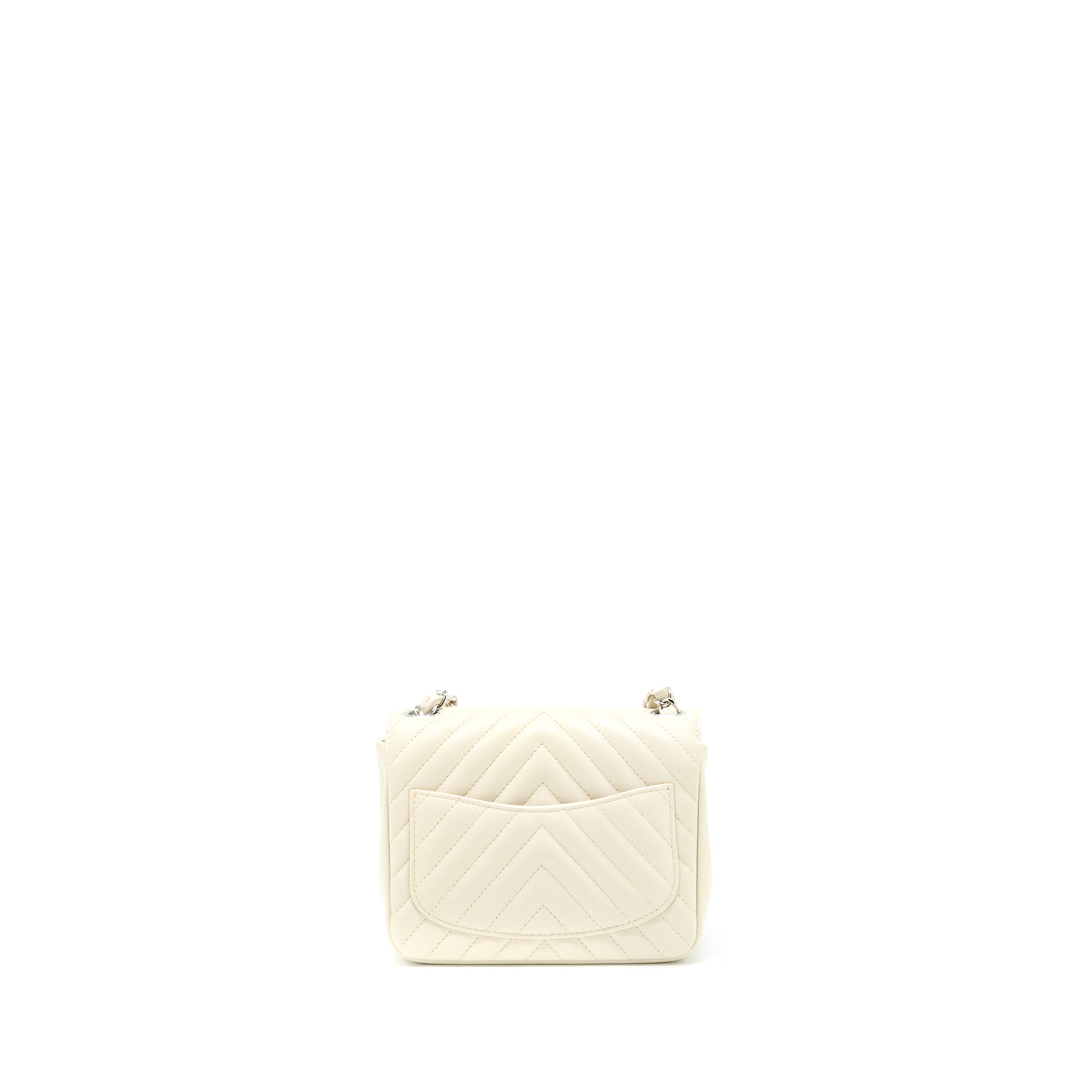 Chanel 21c Mini Square Flap Bag Chevron Lambskin Beige SHW - Image 2