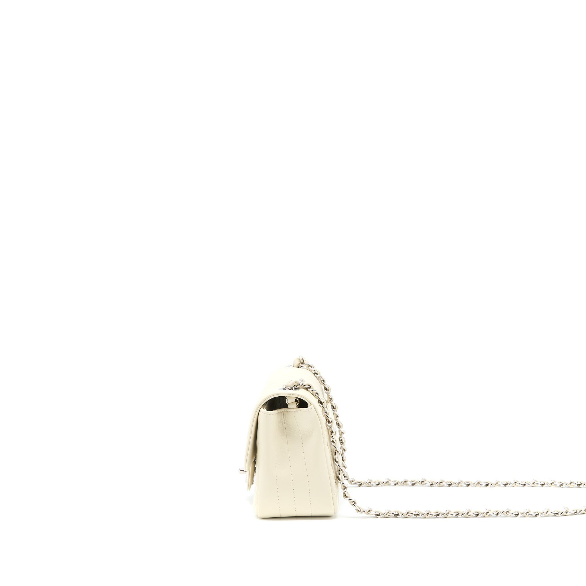 Chanel 21c Mini Square Flap Bag Chevron Lambskin Beige SHW - Image 3
