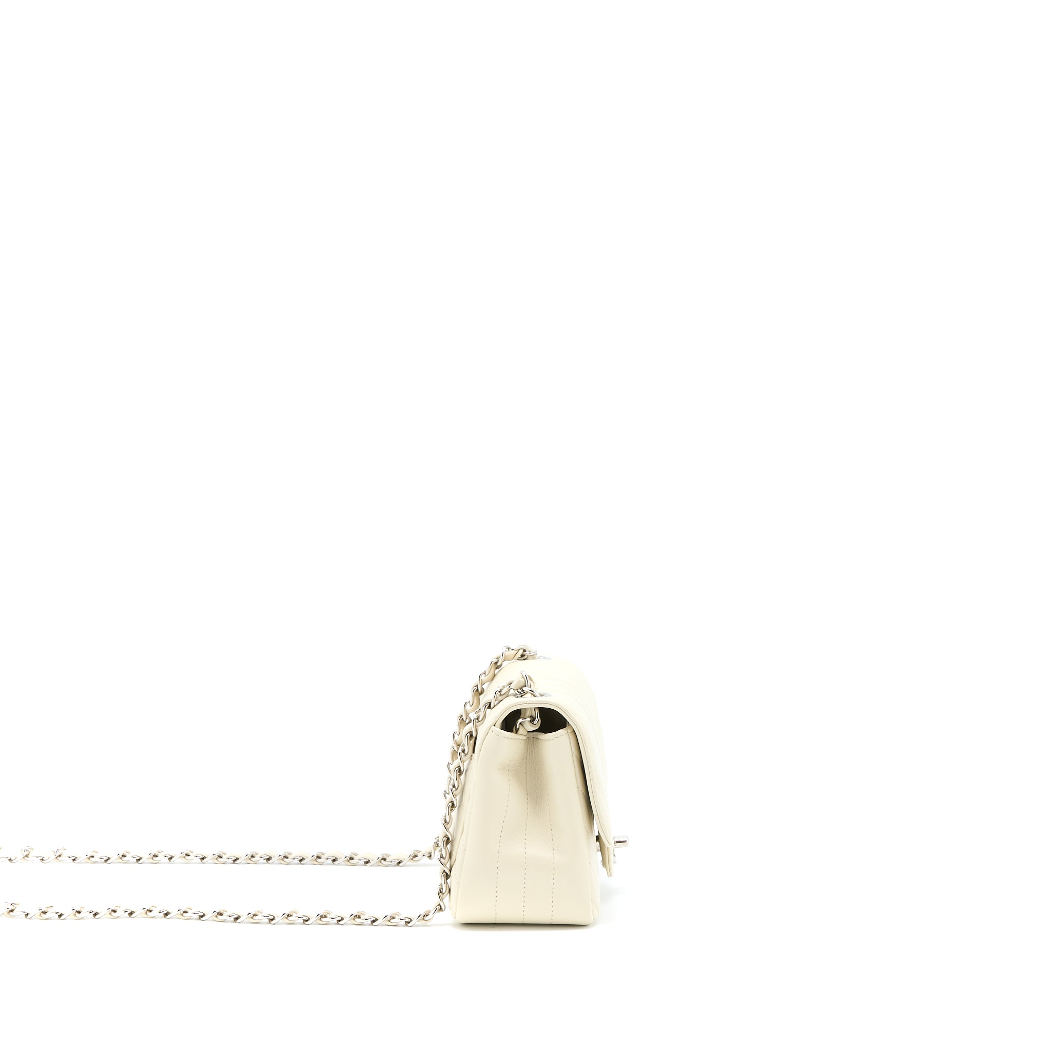 Chanel 21c Mini Square Flap Bag Chevron Lambskin Beige SHW - Image 4