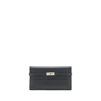 Hermes Kelly Long Wallet Epsom Black SHW Stamp Square O