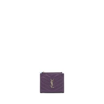 Saint Laurent Quilted Monogram Bi-fold Wallet Dark Purple SHW