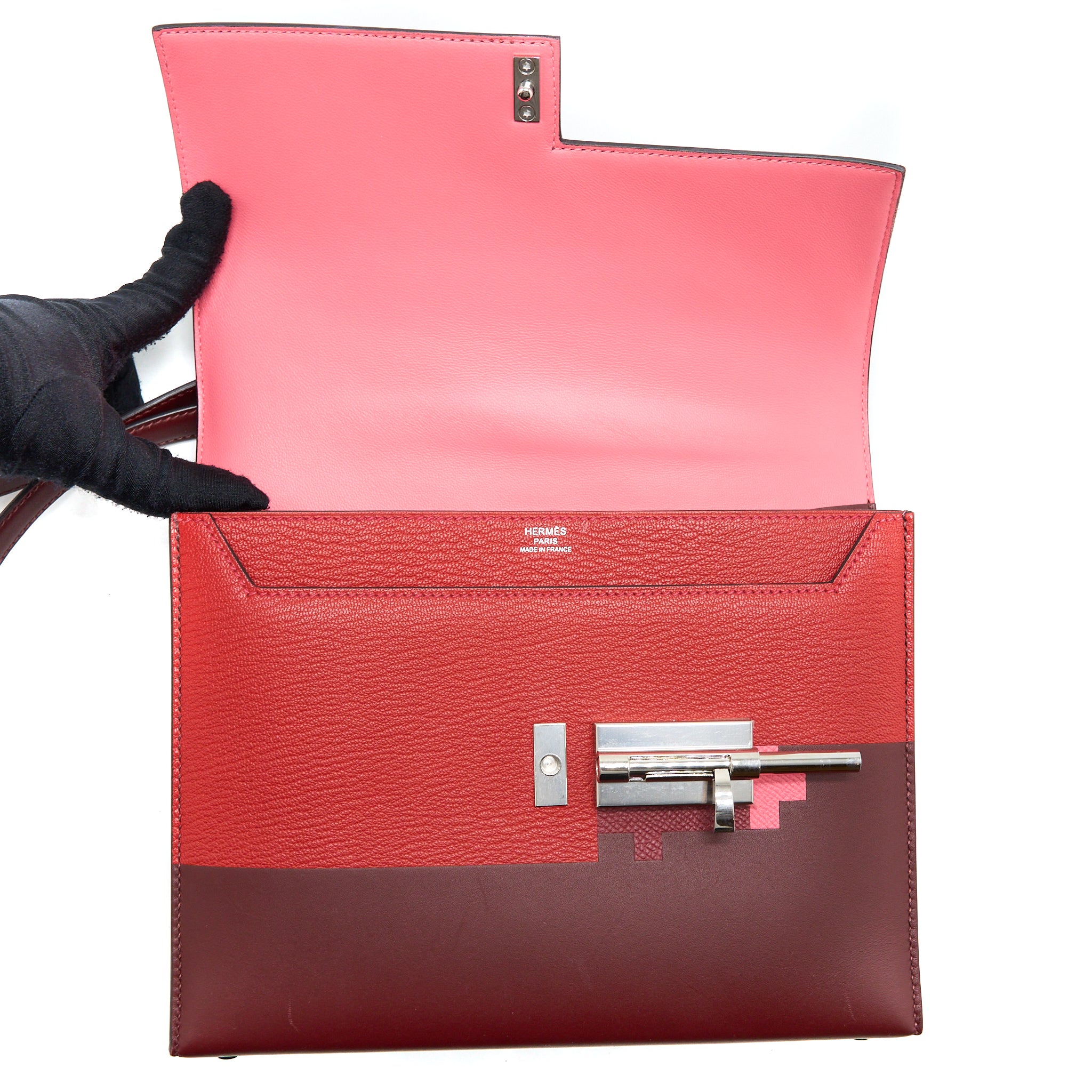 Hermes Verrou 23 Somber/Mysore/Epsom Rouge H/Rose Azalee/Multicolour SHW Stamp D - Image 13