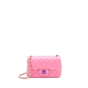 Chanel 21P Mini Rectangular Flag Bag Lambskin Pink With Multi Hardware