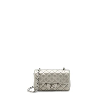 Chanel 21B Mini Rectangular Flap Bag Calfskin Metallic Silver with Shiny Ruthenium Hardware (Microchip)