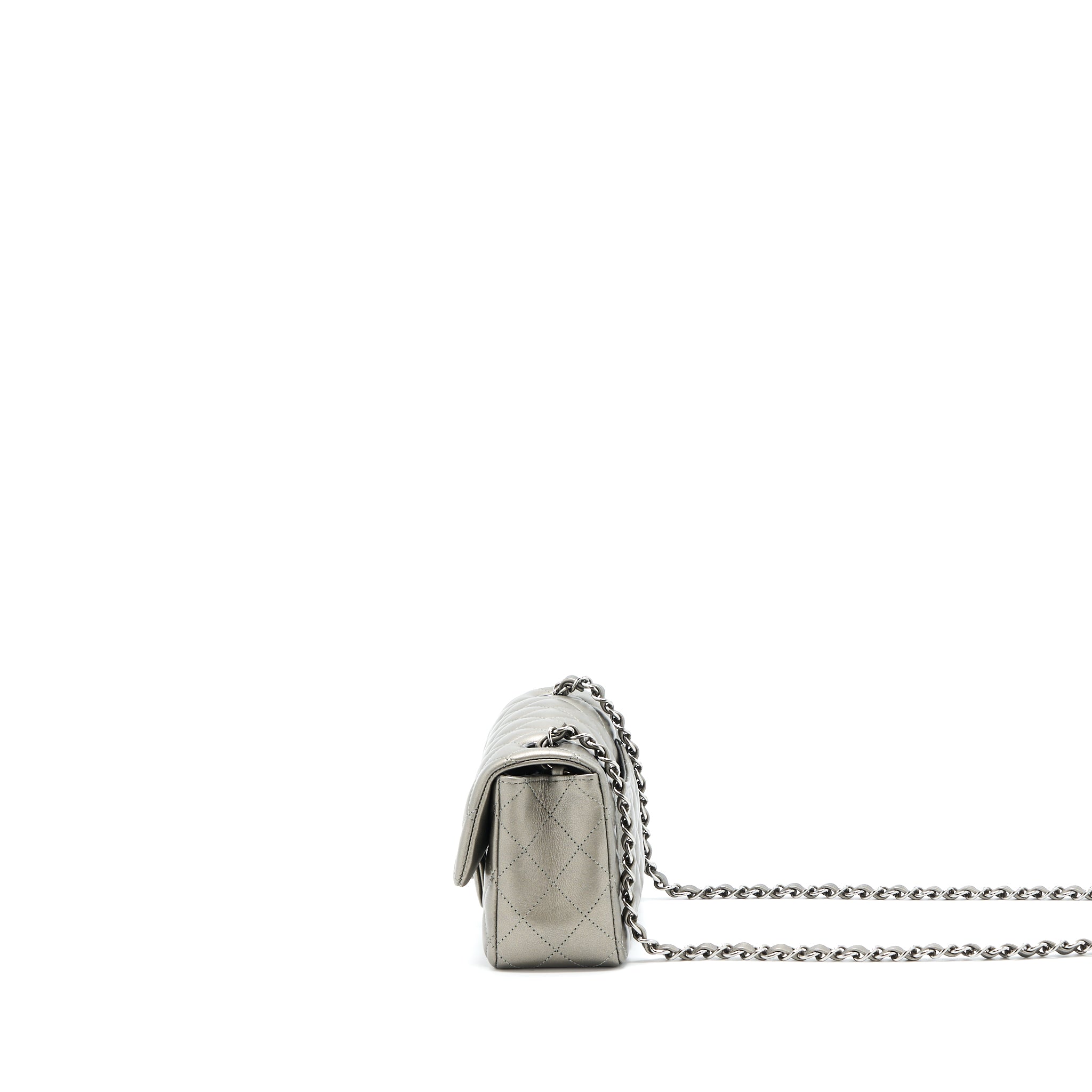 Chanel 21B Mini Rectangular Flap Bag Calfskin Metallic Silver with Shiny Ruthenium Hardware (Microchip) - Image 3