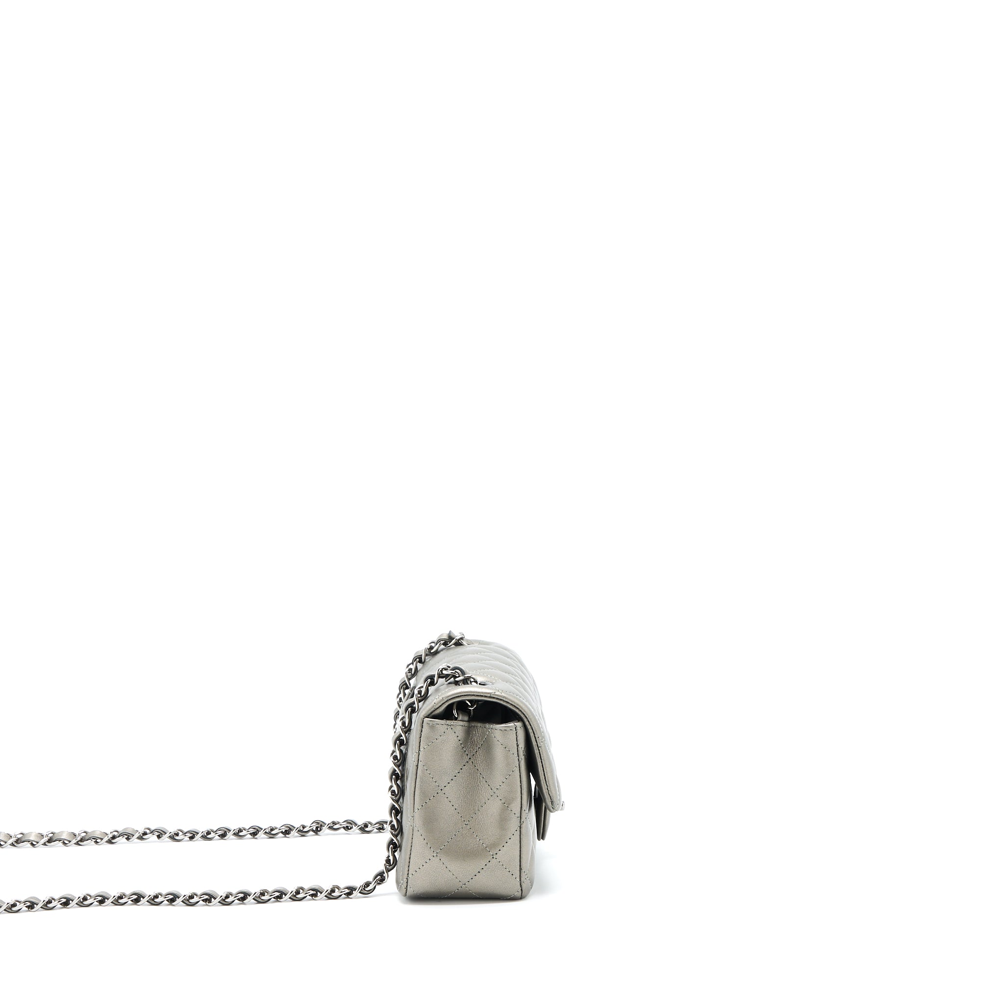 Chanel 21B Mini Rectangular Flap Bag Calfskin Metallic Silver with Shiny Ruthenium Hardware (Microchip) - Image 4