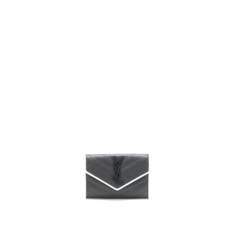 Saint Laurent Small Flap Wallet Grained Calfskin Grey/White SHW