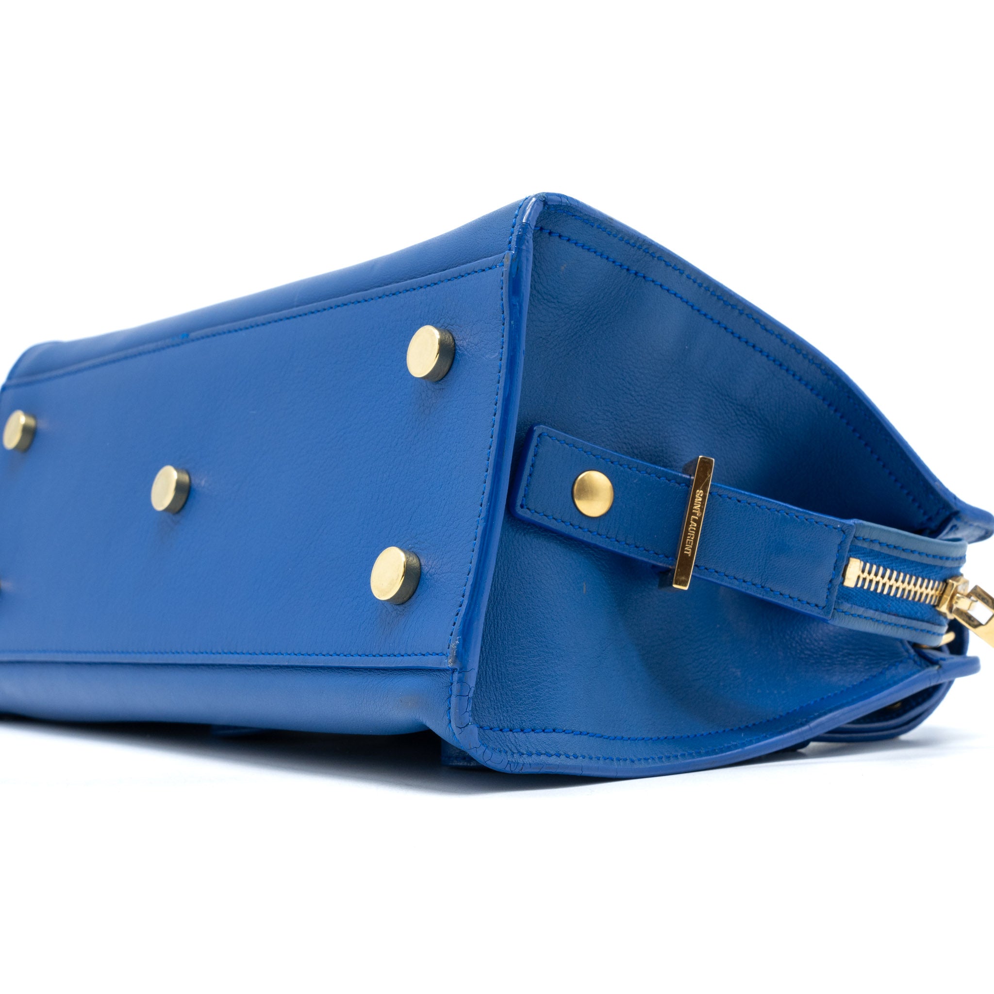 Saint Laurent Cabas Tote Bag Calfskin Blue GHW - Image 12