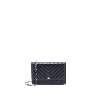 Chanel Wallet On Chain Chevron Lambskin Navy SHW