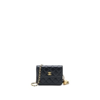 Chanel Pearl Crush Mini Flap Belt Bag with Chain Lambskin Black Brushed GHW