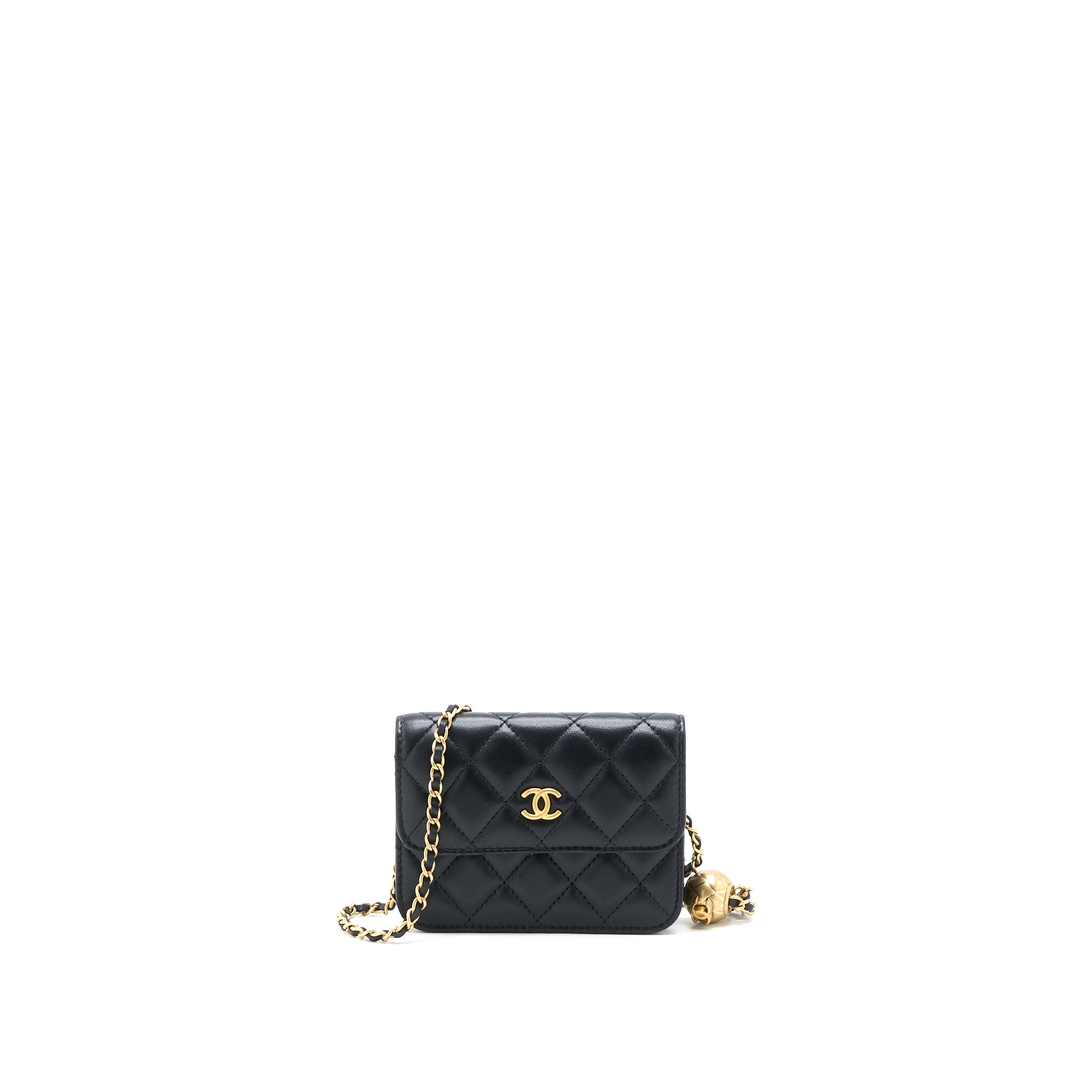 Chanel Pearl Crush Mini Flap Belt Bag with Chain Lambskin Black Brushed GHW