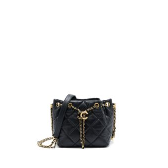 Chanel Drawstring Bucket Bag Lambskin Black GHW (Microchip)