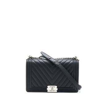 Chanel New Medium Boy Bag Chevron Lambskin Black SHW