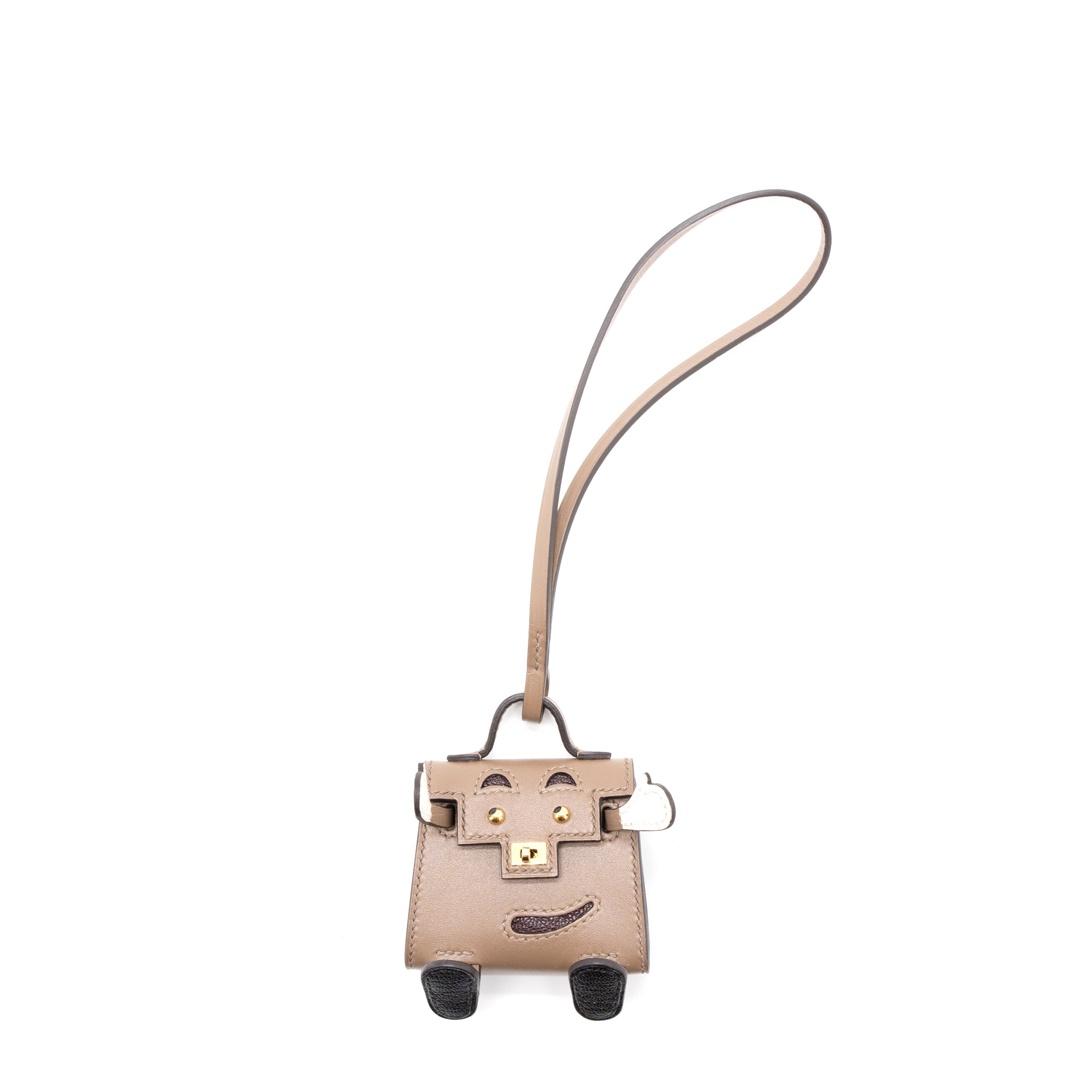 Hermes Kelly Dole Bag Charm Etoupe/Rouge Sellier/Nata/Black Stamp U
