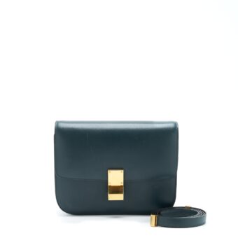 Celine Medium Classic Box Bag Calfskin Dark Green GHW